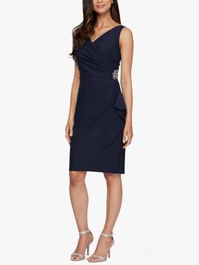 Alex Evenings navy blue formal dress size 8 petite NWT